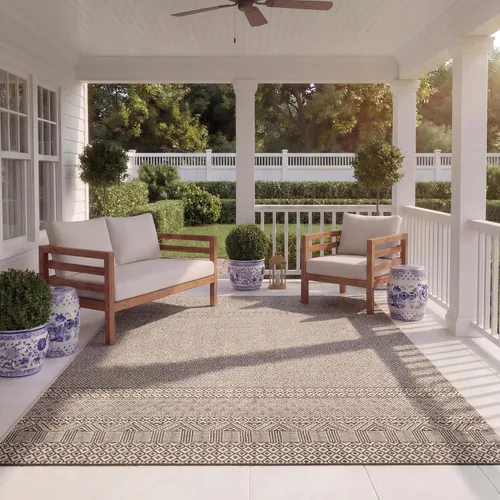 Vista 41 de SAFAVIEH Alfombra lavable para exteriores, colección Courtyard de 2.3 x 6.7 pies, beige y azul aguamarina, no desprende pelusa y es fácil