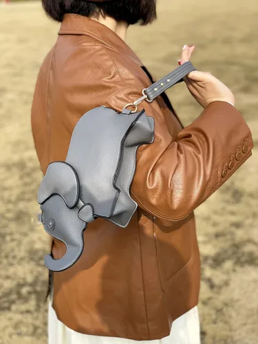 Vista 6 de Lindo bolso de hombro de piel sintética con forma de animal novedoso bolso de elefante regalo para mujeres