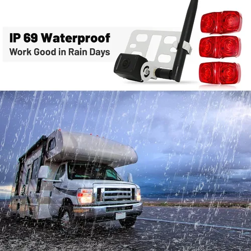 Vista 7 de EWAY Cámara inalámbrica de respaldo para remolque RV con marcador de camión RV con espacio de luz roja para iPhone, iPad, Android, iOS, teléfono