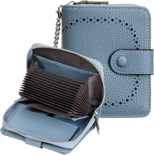 Vista 16 de GAEKEAO Cartera de cuero para tarjetas de crédito para mujer, bloqueo RFID, gran capacidad, plegable, con cremallera, organizador de tarjetas