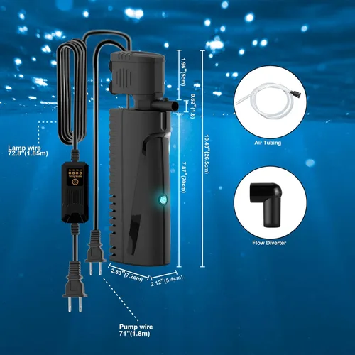 Vista 7 de Filtro de tanque de peces con luz U - V y temporizador (3/6/12/24 horas) para limpieza de agua verde, filtro de acuario con filtro de tanque