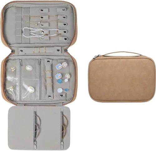 Vista 9 de labato Organizador de viaje para joyas, artículos esenciales de viaje, estuche organizador de viaje delgado, bolsa portátil con cremallera