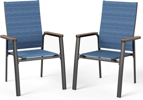 Vista 11 de MFSTUDIO Sillas de comedor para patio al aire libre, 2 sillas de patio con marco de metal con respaldo y reposabrazos, silla de patio resistente