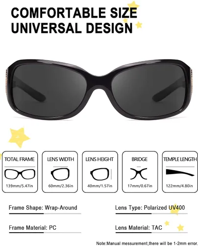 Vista 5 de SIPHEW Lentes de sol de moda para mujer, lentes de sol polarizados envolventes con protección UV400, estilo de moda para conducir