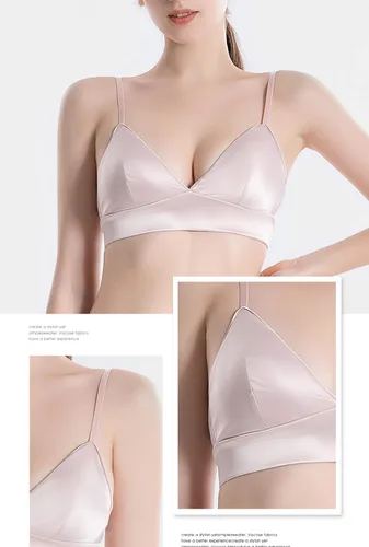 Vista 6 de MOROUTLINE Conjunto de ropa interior de seda satinada de 2 piezas para mujer Sujetador de seda acolchado fino y conjuntos de bragas de seda