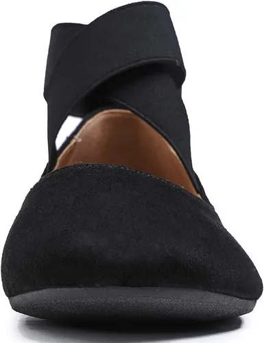 Vista 3 de FEVERSOLE Zapatos de ballet con punta redonda y correa elástica en el tobillo para mujer
