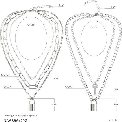 Vista 6 de BVROSKI Lock Key Pendants Chains Necklace Set for Eboy Egirl Men Male Emo Goth Women Teen Girls Boys Jewelry Pack for Pants Punk Play