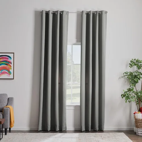 Vista 13 de Linenspa Juego de 2 paneles de cortinas opacas 85% - Cortinas negras de 84 pulgadas de largo, aislamiento térmico, reducción de ruido, esenciales