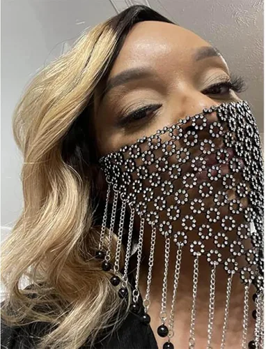 Vista 5 de Urieo Sparkly Rhinestones Face Masks Crystal Mesh Masks Metal Rhinestones Masquerade Mask Halloween Rave for Women and Men