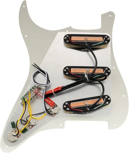 Vista 5 de Musiclily Golpeador ST-SSS básico precableado con mini riel de cerámica Humbucker para guitarra eléctrica Strat Style, 3 capas blanco envejecido