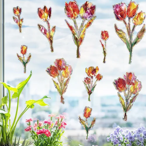 Vista 9 de 22 calcomanías para ventana para evitar golpes de pájaros, adhesivos anticolisión, calcomanías de ventana de reflejo de arco iris, calcomanías Nube