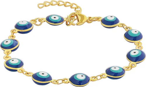 Vista 5 de Edforce Stainless Steel Pulsera de abalorios para mujer esmaltada protección contra el mal de ojo ajustable 7 pulgadas 1 pulgada extensor Esmalte