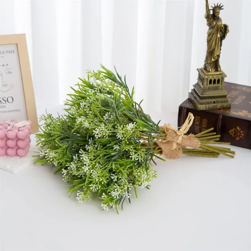 Vista 2 de 18 piezas/lote de plantas artificiales de seda de plástico, hojas de eucalipto, ramas, ramas, arreglo de corona, mesa para el hogar, jardín, boda