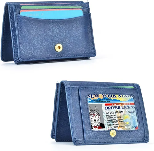 Vista 3 de XEYOU Funda para tarjetas de crédito para mujer, con bolsillo frontal para mujer, Azul profundo, Moderno