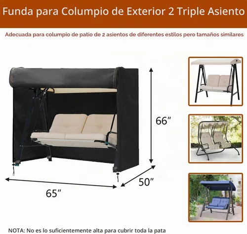 Vista 3 de FLYMEI Cubierta de columpio para exteriores de 2 plazas, negro, 65 pulgadas