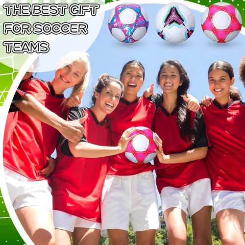 Vista 4 de 6 pelotas de fútbol rosadas tamaño 4 para adolescentes, pelotas de fútbol al aire libre para entrenamiento de equipo, fútbol para donaciones