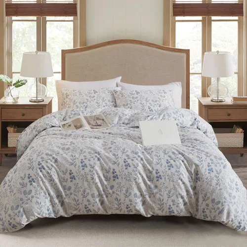 Vista 40 de EAVD Elegante funda de edredón floral pequeña, tamaño individual, suave, 100% algodón, con estampado floral pequeño, con 2 fundas de almohada