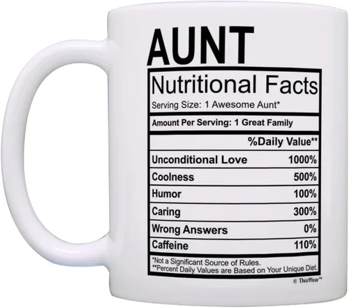 Vista 3 de ThisWear Regalos para el día de la madre para tía, etiqueta de datos nutricionales, regalos divertidos para tía, regalo de broma, taza de café