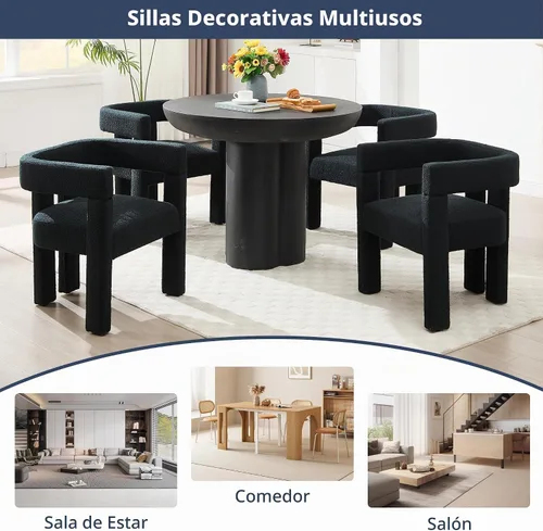 Vista 5 de Juego de 4 Sillas de Comedor Modernas, Sillas Barrel para Sala de Estar, Sillón de Tela, Silla Barrel Tapizada para Sala de Estar Cocina Recepción