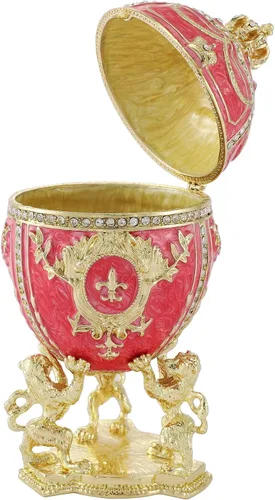 Vista 5 de QIFU Pintado a mano rosa grande Faberge huevo estilo esmalte baratija caja con bisagras, regalo único para la familia (QF2049)