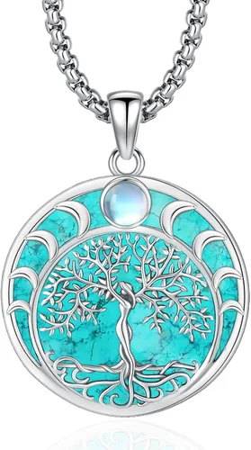 Vista 108 de Joyas de turquesa para mujeres y hombres de plata de ley 925 con colgante de urna para cenizas, collar con medallón de imagen, martillo de Thor