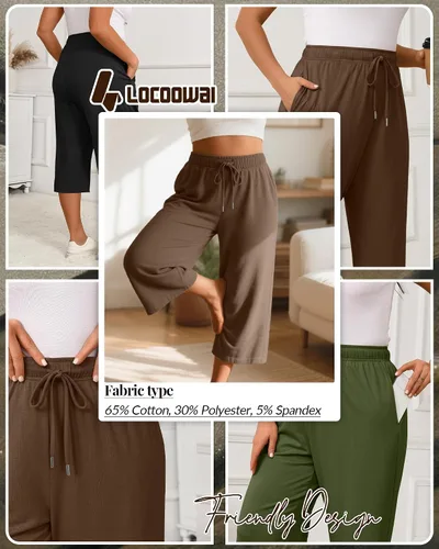 Vista 5 de Paquete de 3 pantalones capri de talla grande para mujer, ajuste holgado, pierna ancha, pantalones recortados para yoga, descanso, entrenamiento