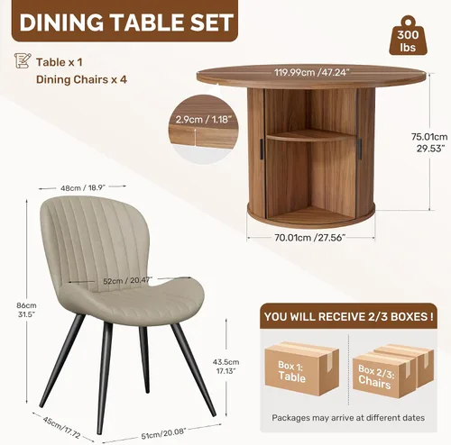 Vista 88 de Miereirl Moderno juego de comedor de 5 piezas para mesa redonda de madera de 4,31.5 pulgadas con estante de almacenamiento semiabierto y puerta