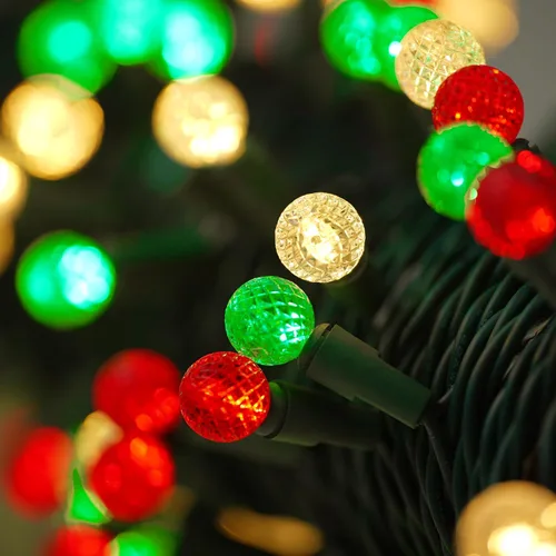 Vista 7 de BOHON - Luces de Navidad rojas, blancas y verdes, facetadas, G15, 50 LED, enchufe de 17 pies