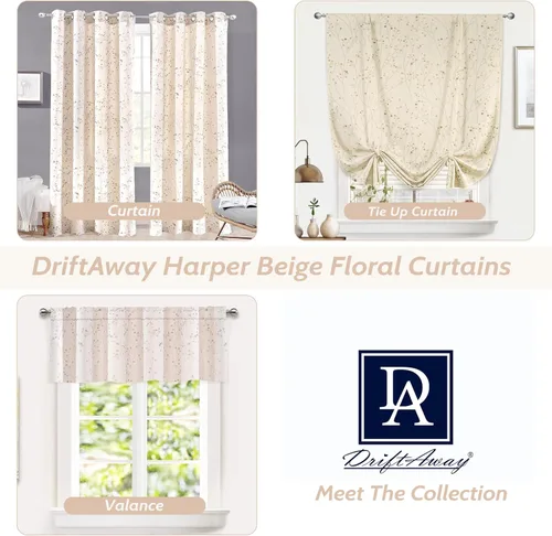 Vista 6 de DriftAway Harper Ink - Cortina de ventana con patrón floral para sala de estar, dormitorio, comedor, bolsillo para cortinero, 52 x 18 pulgadas, más