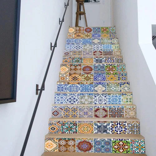 Vista 5 de KACOLOR Pegatinas autoadhesivas de paisaje natural 3D para escaleras, murales de pared, calcomanías de vinilo para escaleras, decoración de papel
