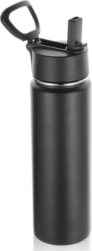 Vista 19 de Volhoply Botellas de agua aisladas de 22 onzas con tapa con popote, botella deportiva de acero inoxidable con asa, vasos de agua de viaje de metal