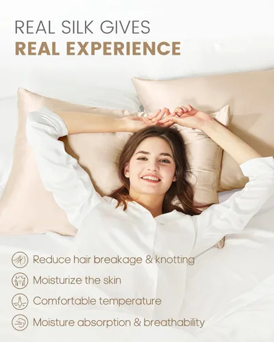 Vista 3 de THXSILK Funda de almohada 100% seda de morera para la salud del cabello y la piel, funda de almohada suave y lisa con cremallera oculta, ambos lados