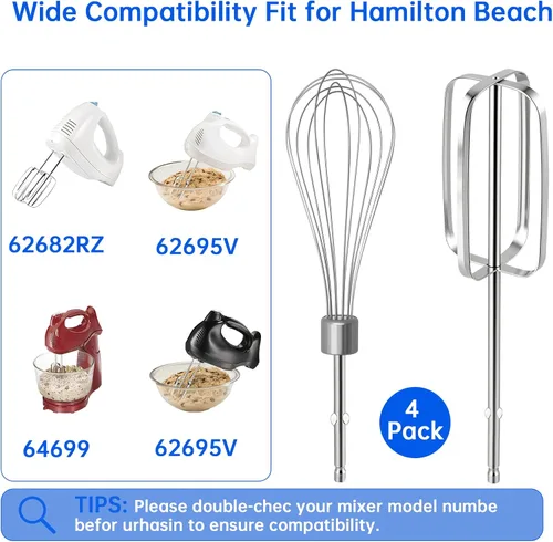 Vista 2 de Batidoras de mano batidoras y accesorios para batidoras para Hamilton Beach Paquete de 4 piezas de batidor y batidores de acero inoxidable Paquete