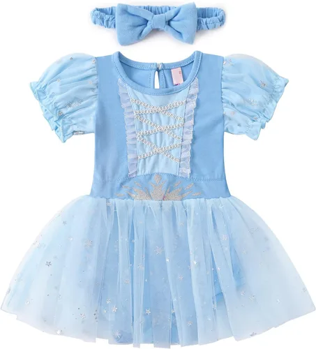 Vista 3 de Eledobby Ropa de princesa para bebés y niñas, enterizo con diadema, disfraz de Halloween, vestido de fiesta de cumpleaños
