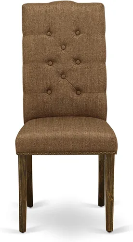 Vista 10 de East West Furniture I2EL5-718 - Juego de mesa de comedor de 5 piezas, incluye una mesa de comedor redonda con pedestal y 4 sillas tapizadas de tela