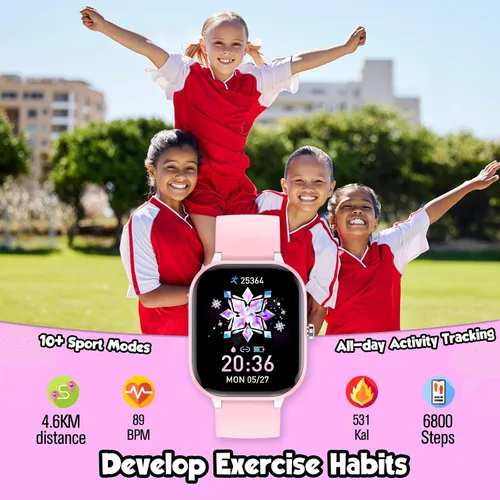 Vista 4 de ZURURU Reloj inteligente para niños y niñas, adolescentes, idea de regalo para niños de 6 a 14 años, monitor de sueño, contador de pasos, podómetro