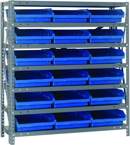 Vista 53 de Quantum QSBU-245BK Heavy Duty Shelving Unit with (7) Shelves and (24) QUS245 Black Bins for Garage Warehouse Storage Distribution 400 lb Load