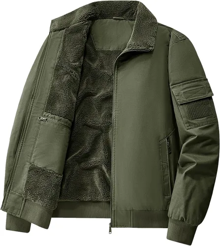 Vista 2 de Eisctnd Chaqueta bomber de invierno con forro de sherpa para hombre, abrigo de forro polar cálido resistente para hombres con bolsillos