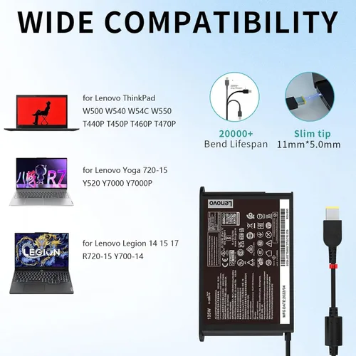 Vista 2 de Cargador de 135 W compatible con Lenovo ThinkPad P15v T15p x1 Extreme Gen 3 5 Ideapad Gaming 3-15 L340 Yoga Y50-80 Y50P Y40-70 Y50-70 ADL135SDC3A