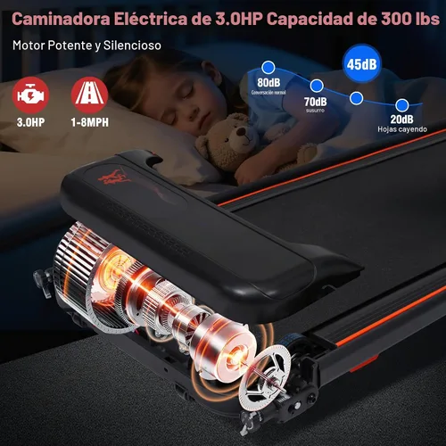Vista 6 de Merax Cinta de correr con 8% de inclinación, cintas de correr plegables de 3.0 HP para el hogar, almohadilla para caminar de 10 MPH con barra