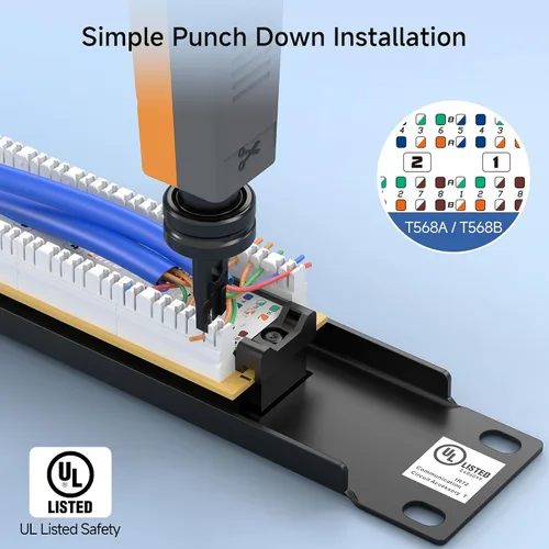 Vista 4 de [Listado UL] Cable Matters Mini panel de conexión de 8 puertos con soporte 89D de montaje, panel de conexión compacto de 10 pulgadas para montaje