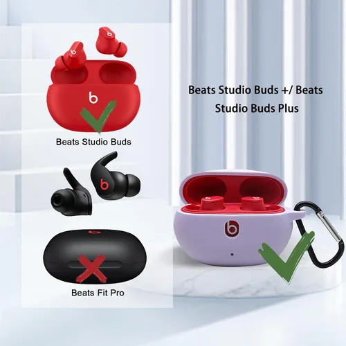 Vista 2 de Miimall Compatible con Beats Studio Buds + funda, [diseño de puerto de carga] [llavero antipérdida] Funda protectora de silicona suave a prueba