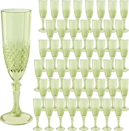 Vista 23 de Copas de champán de plástico, copas de champán a granel, copas de vino acrílicas reutilizables irrompibles para bodas, despedidas de soltero, Ámbar