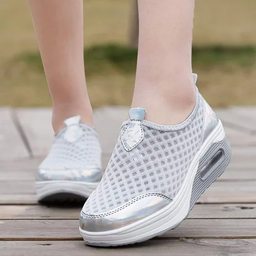 Vista 6 de L LOUBIT Women Walking Shoes Slip on Athletic Platform Mesh Tennis Breathable Wedge Sneakers