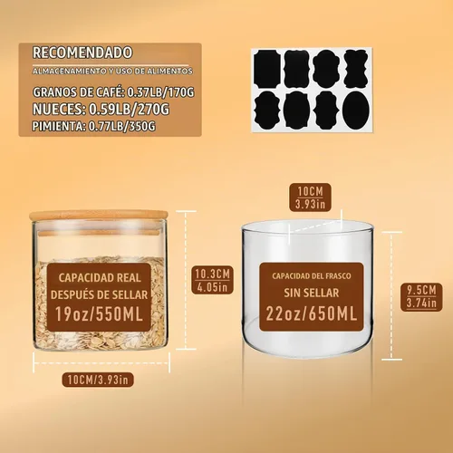 Vista 2 de D2scrma Recipientes de almacenamiento de vidrio redondos de 22 oz/0.7Qt/22