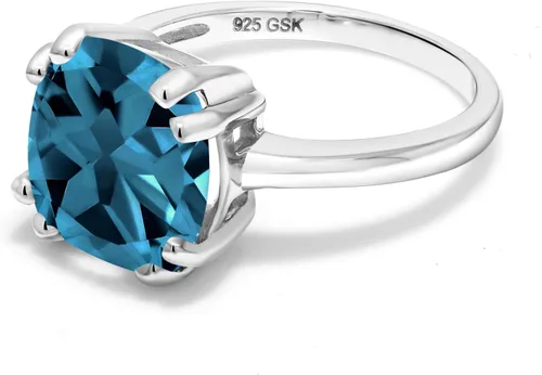 Vista 4 de Gem Stone King Anillo de compromiso de plata de ley 925 con topacio azul Londres de doble punta para mujer