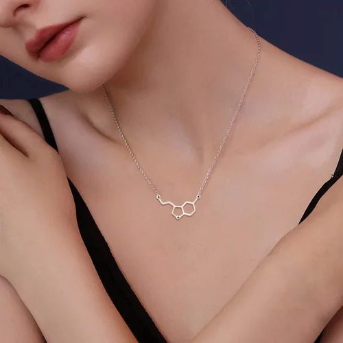 Vista 3 de LUHE Collar de molécula de serotonina de plata esterlina, pulsera, collar de molécula de cafeína para mujer