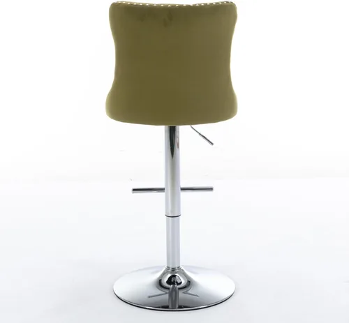 Vista 79 de Juego de 2 modernos taburetes de bar giratorios ajustables, sillas de bar copetudas de terciopelo beige con respaldo y ribete de cabeza de clavo