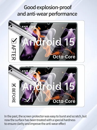Vista 3 de Protector de pantalla para tableta ApoloMedia EP1095T Android 15 de 11 pulgadas, dureza 9H antiarañazos, sensible al tacto, bordes redondeados 2.5D