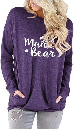 Vista 3 de ONLYSHE - Sudadera para mujer, cuello redondo, casual, holgada camiseta manga larga